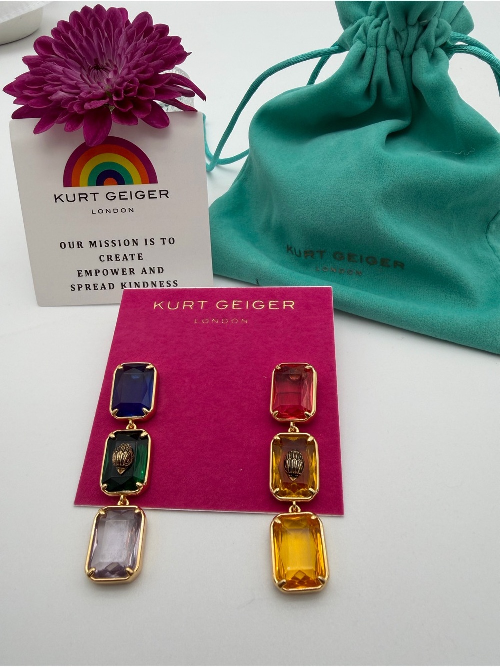 Kurt Geiger Multicolor Gem Drop Earrings with Gold-Tone Settings
